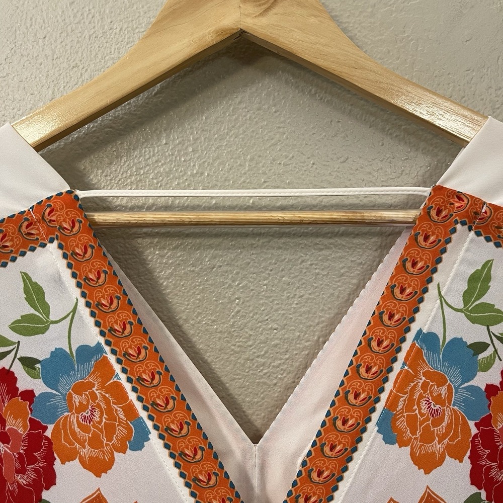 Rose & Olive Vibrant Floral Top Farm Rio Inspired Boho Maximalist Plus Size 1X - Picture 5 of 8
